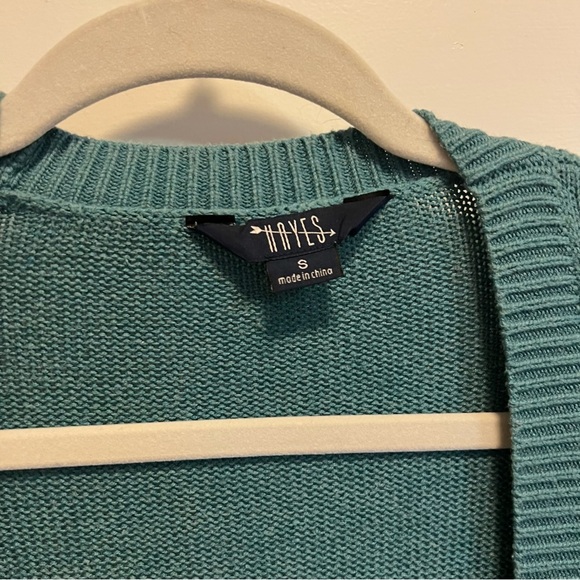 Teal/White Mini Striped Cardigan - size small - Picture 2 of 5